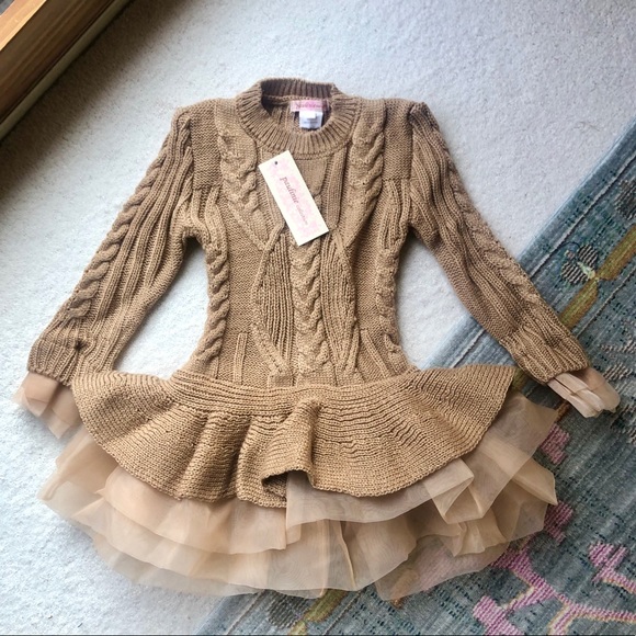 Paulinie Collection Other - Girls Sweater Dress with Tulle Skirt in Copper